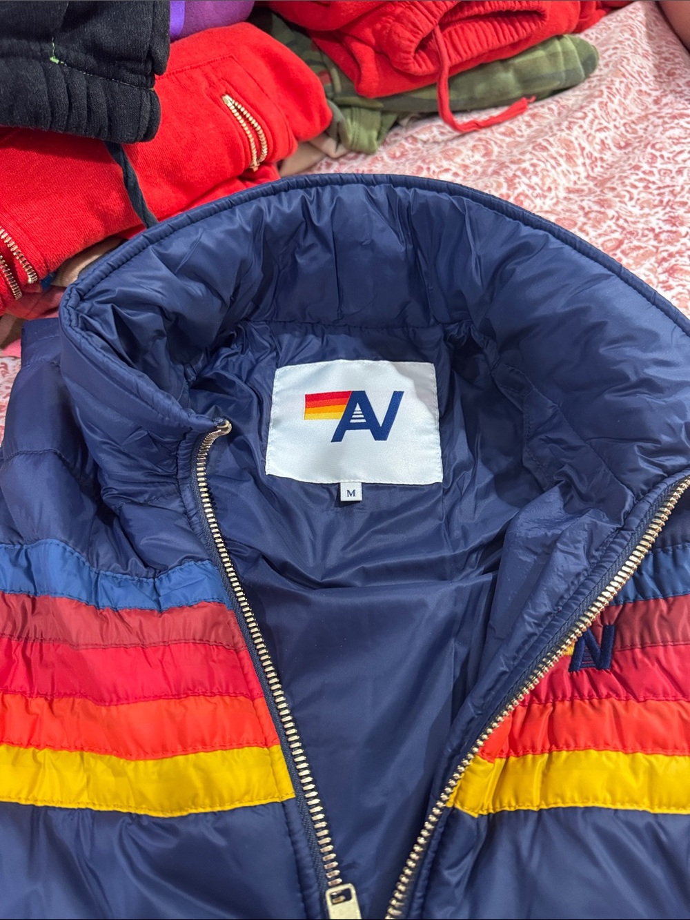 Navy Puffer Vest with Rainbow Stripes - Cozy Layering - Picture 4 of 6